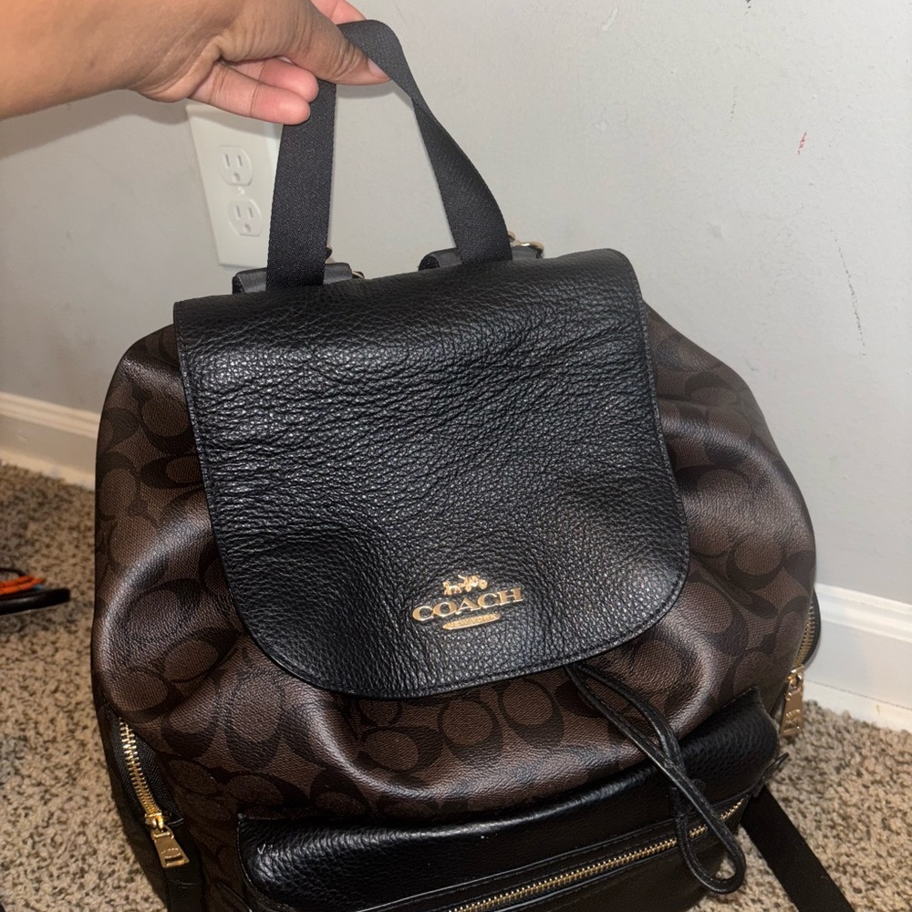 Coach Black and Brown Signature Backpack